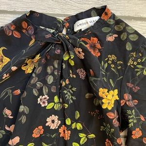 Amour Vert silk dress black floral size small